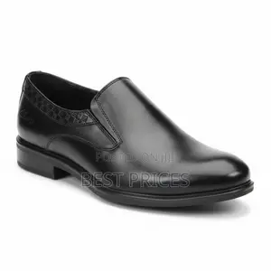 Men's Black Leather Slip-On Dress Shoe with Elastic Band Detail