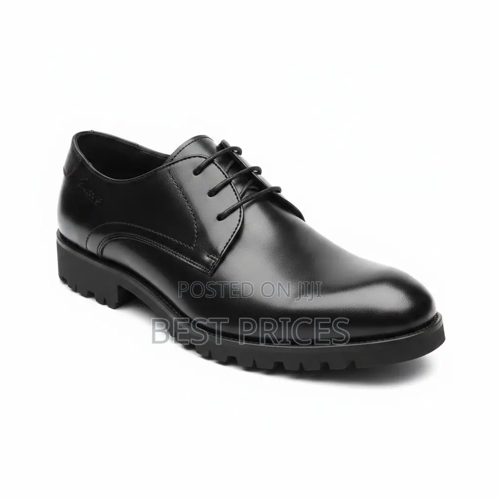 Men's Black Leather Lace-Up Oxford Shoe with Lug Sole