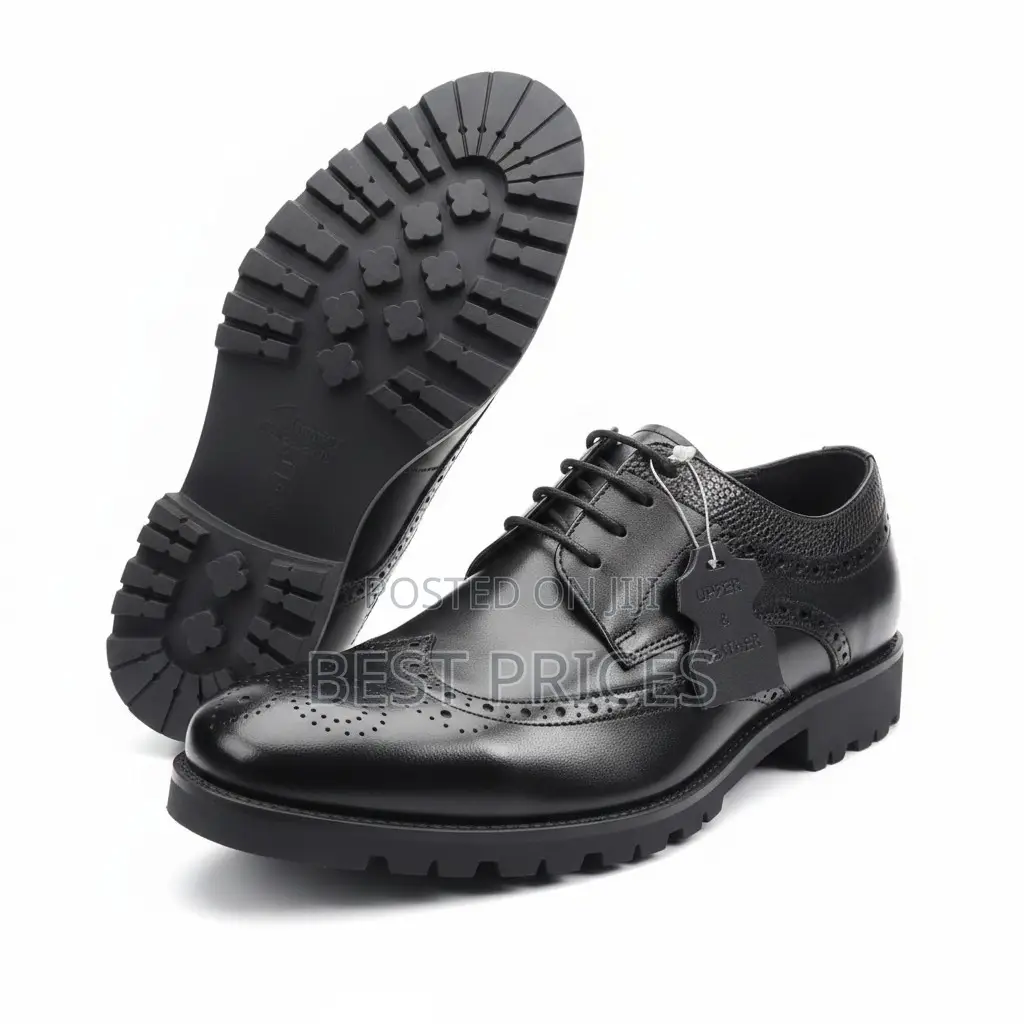 Men's Black Leather Wingtip Brogue Oxford with Lug Sole