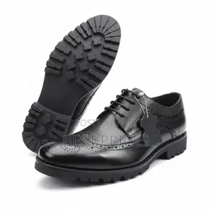 Men's Black Leather Wingtip Brogue Oxford with Lug Sole