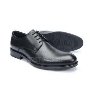 Men's Black Leather Plain Toe Derby Lace-Up Dress Shoe