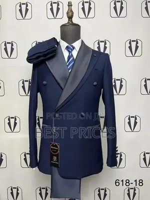 Men's Double-Breasted 2-Piece Suit – Navy Blue (Cotton)
