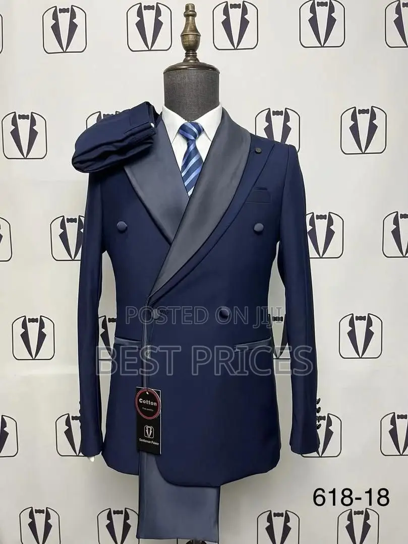 Men's Double-Breasted 2-Piece Suit – Navy Blue (Cotton)