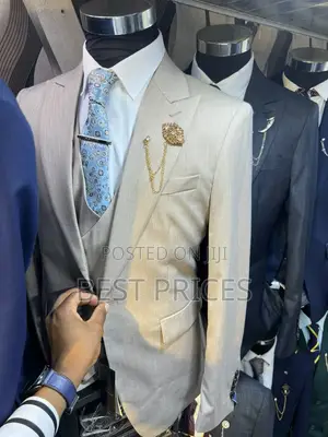 Men's 3-Piece Suit Set – Cream Beige Blazer, Vest & Accessories