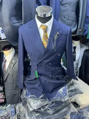 Men's Navy Blue Pinstripe Double-Breasted Suit Set