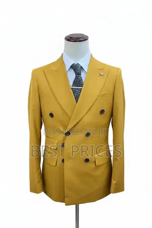Men's Mustard Yellow Double-Breasted Blazer Set