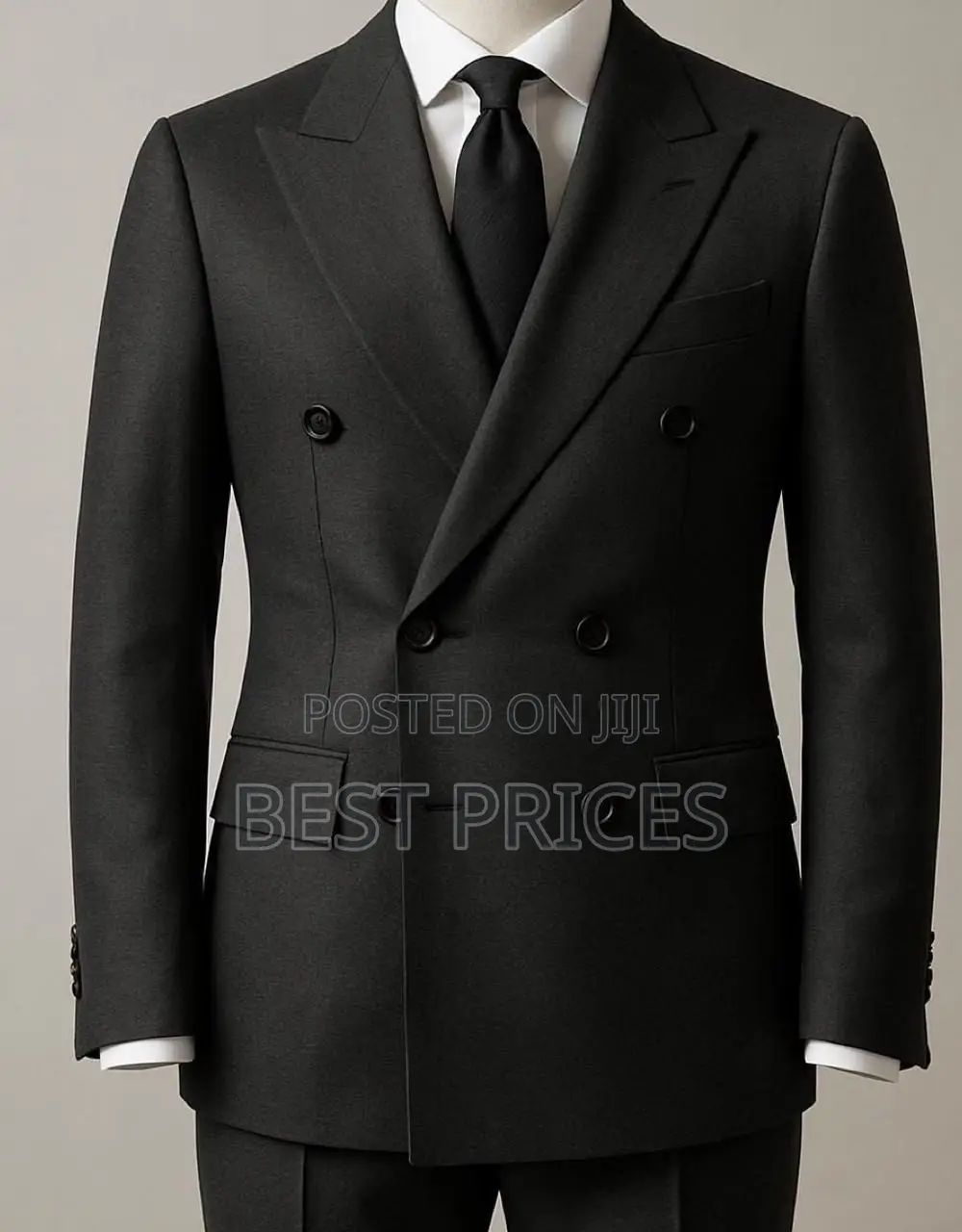 Men's Double-Breasted Black Suit