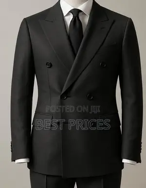 Men's Double-Breasted Black Suit