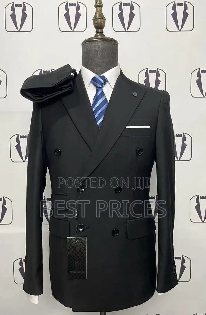 Men's Black Double-Breasted Suit