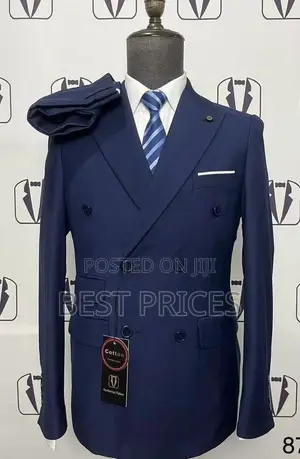 Men's Navy Blue Double-Breasted Suit