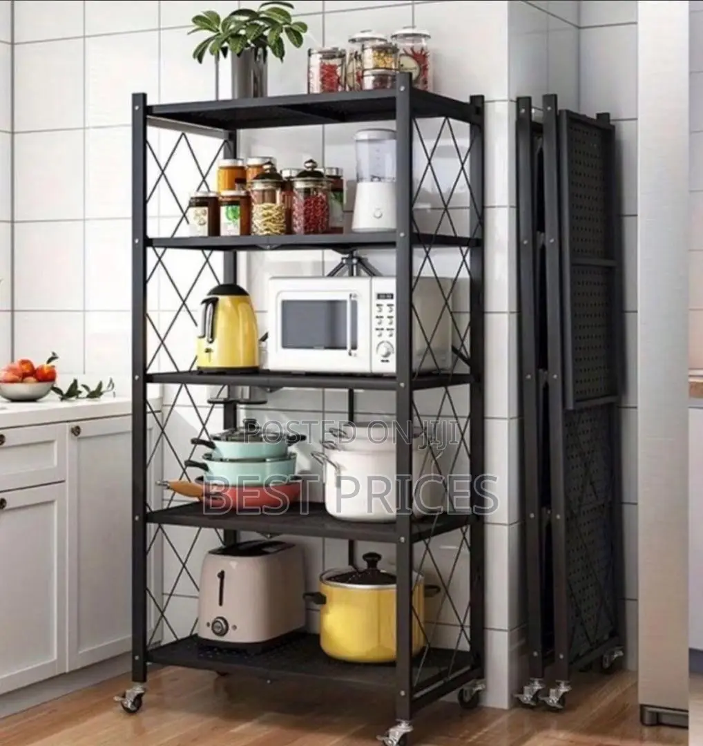 5-Tier Foldable Kitchen Storage Rack with Wheels