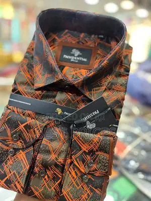 Presidential Men's Dress Shirt – Black Orange Abstract