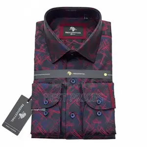 Presidential Men's Dress Shirt – Navy Red Abstract