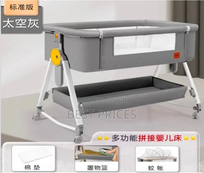 Multifunctional Foldable Baby Cot Bed with Mosquito Net & Storage