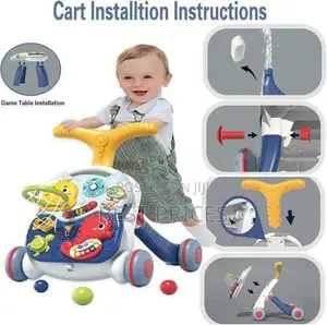 3-in-1 Baby Walker & Ride-On Cart with Activity Table