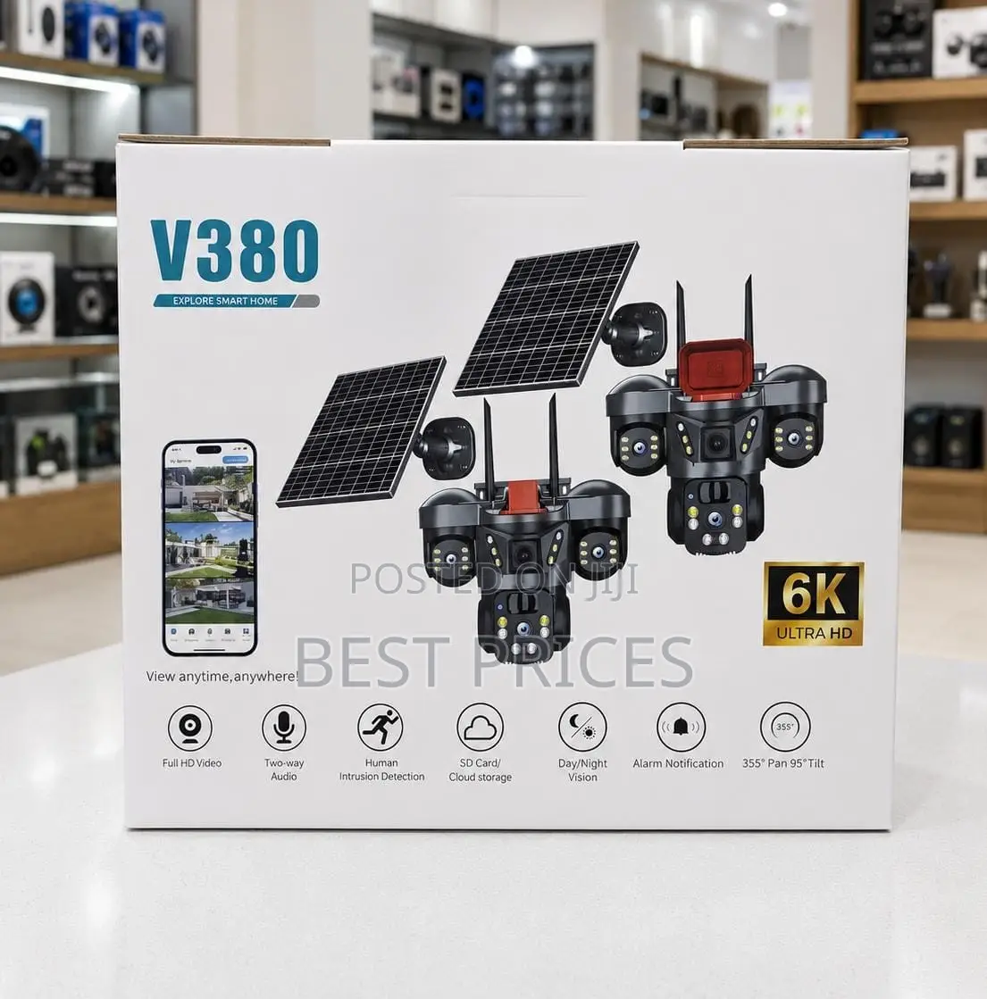 V380 6K Ultra HD Smart Solar Security Camera with 3 Lenses & 360°