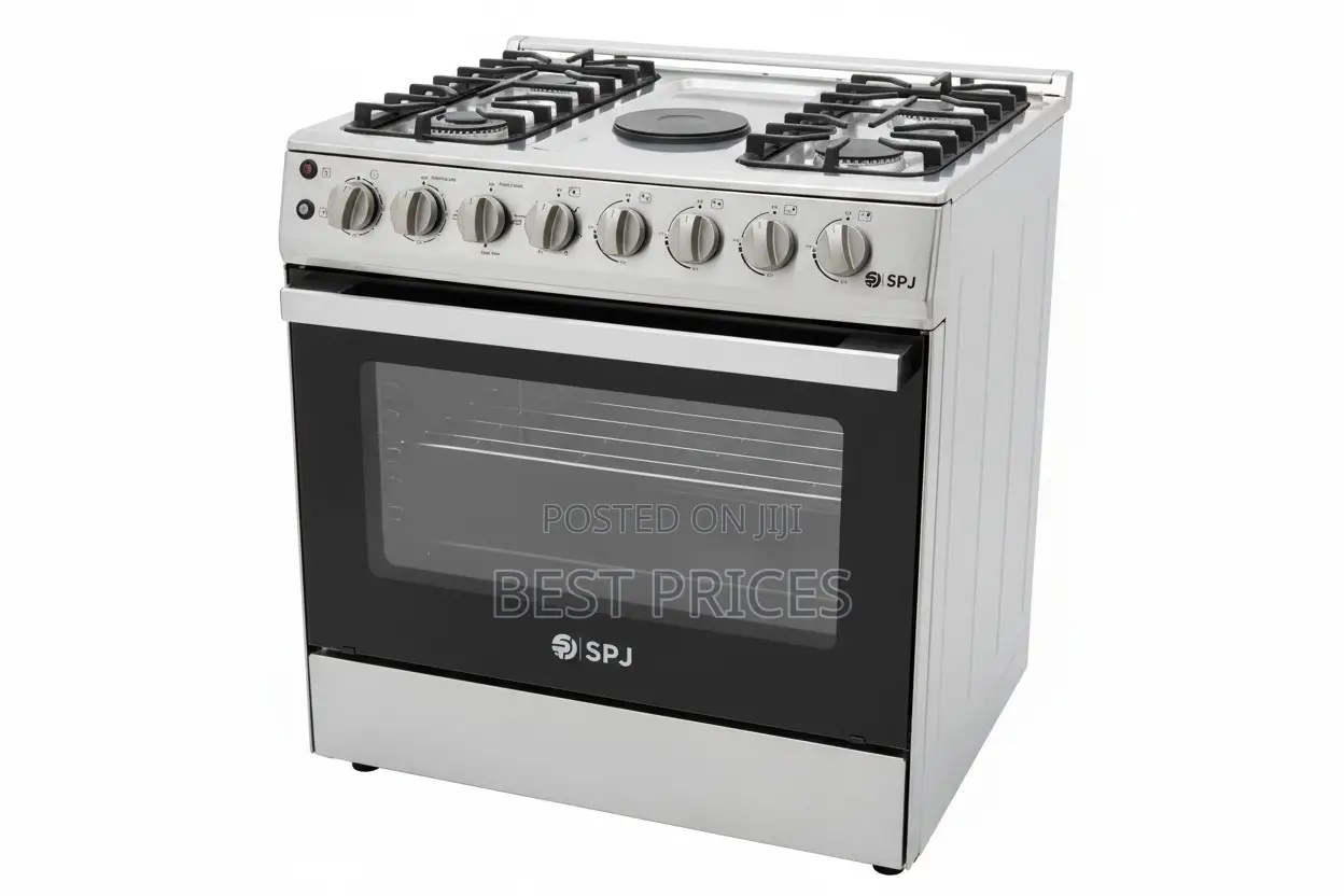SPJ 80x60cm Standing Cooker - 4 Gas Burners + 1 Electric Plate