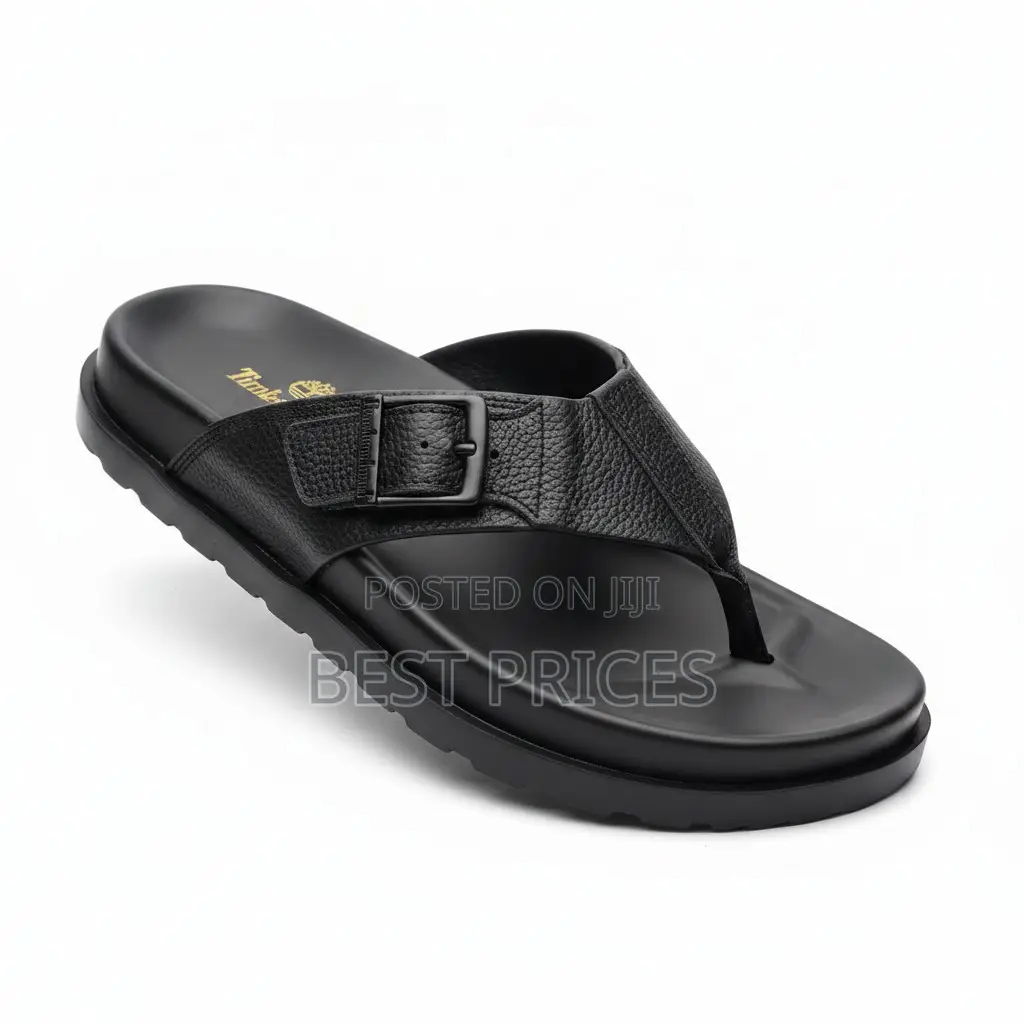 Black Leather Buckle Strap Thong Flip Flop Sandals