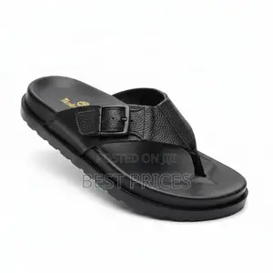 Black Leather Buckle Strap Thong Flip Flop Sandals