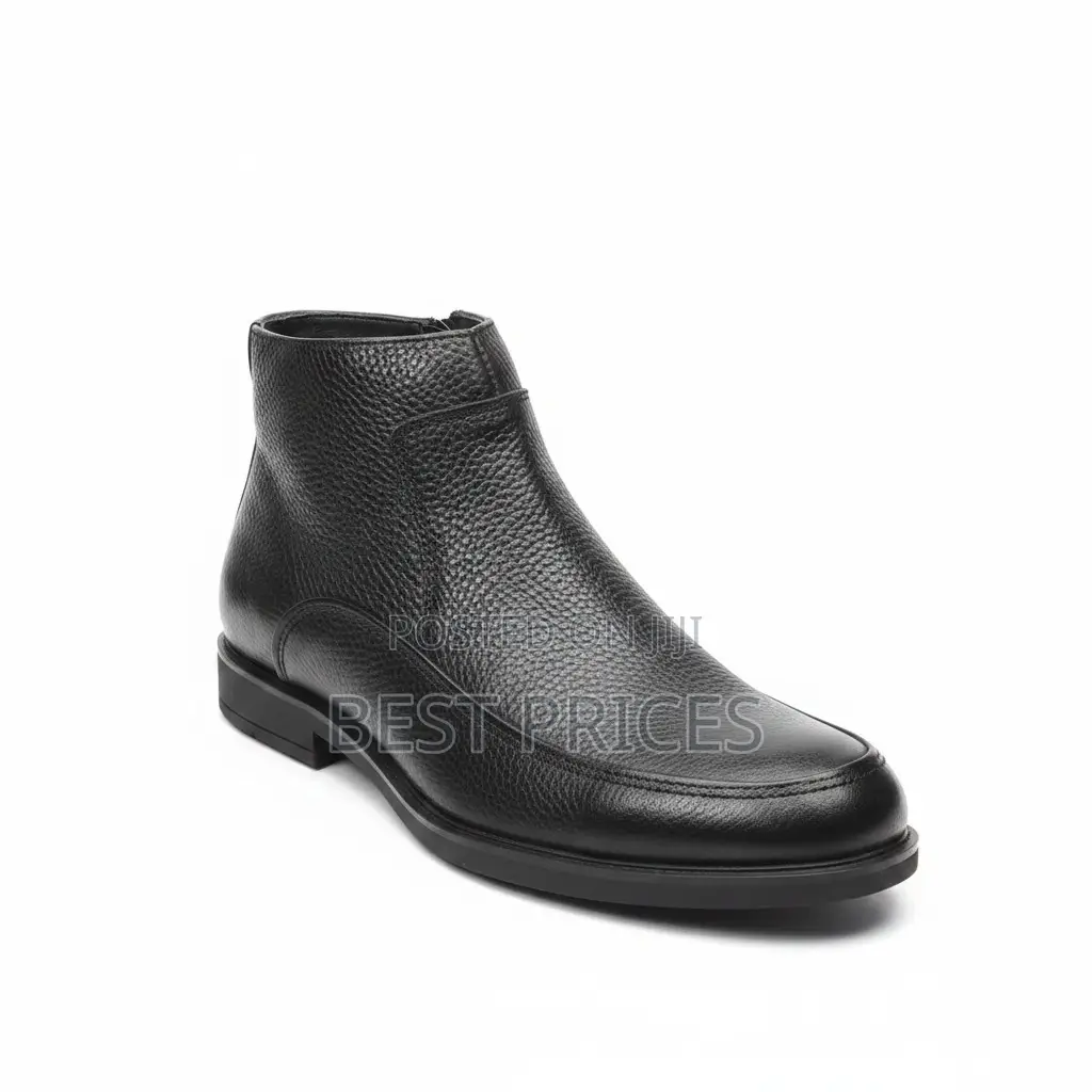 Black Pebbled Leather Zip Ankle Boot