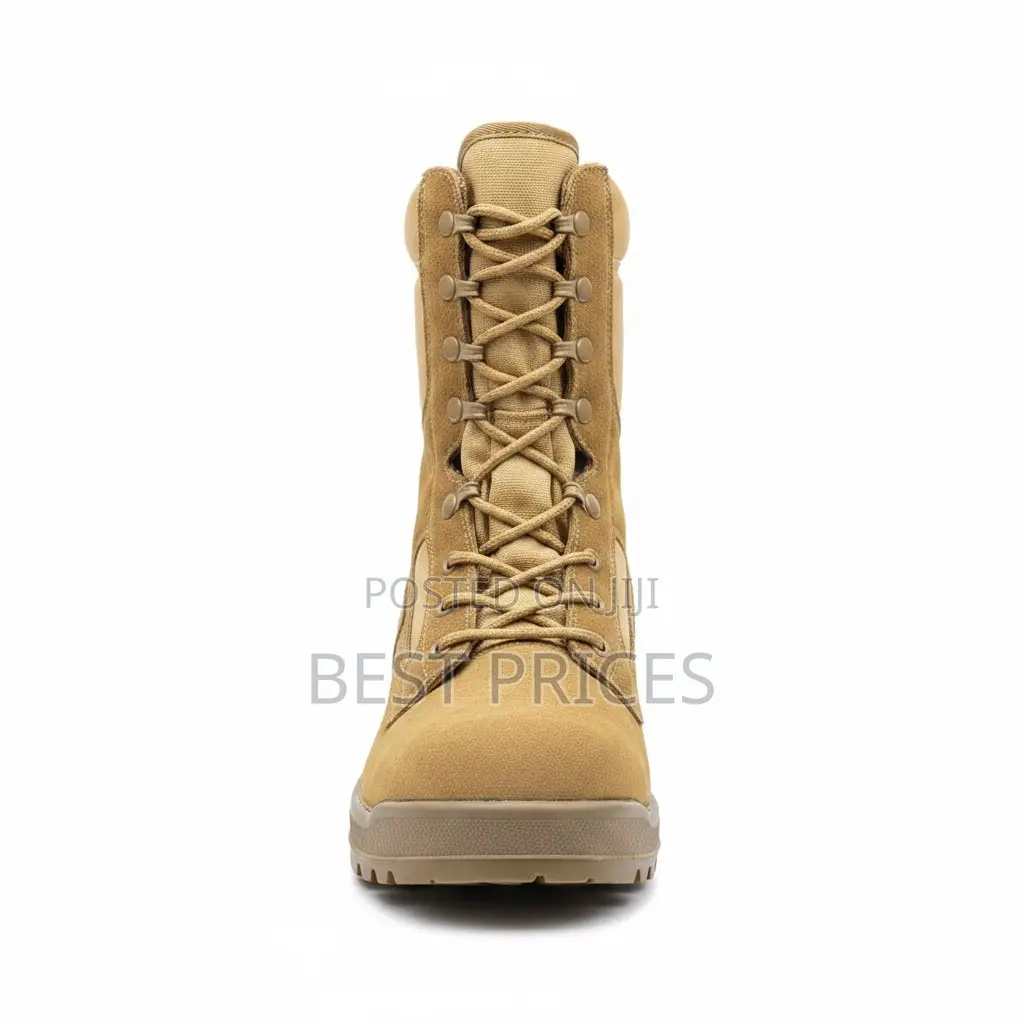 Tan Suede & Canvas High-Top Military Tactical Boot