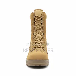 Tan Suede & Canvas High-Top Military Tactical Boot