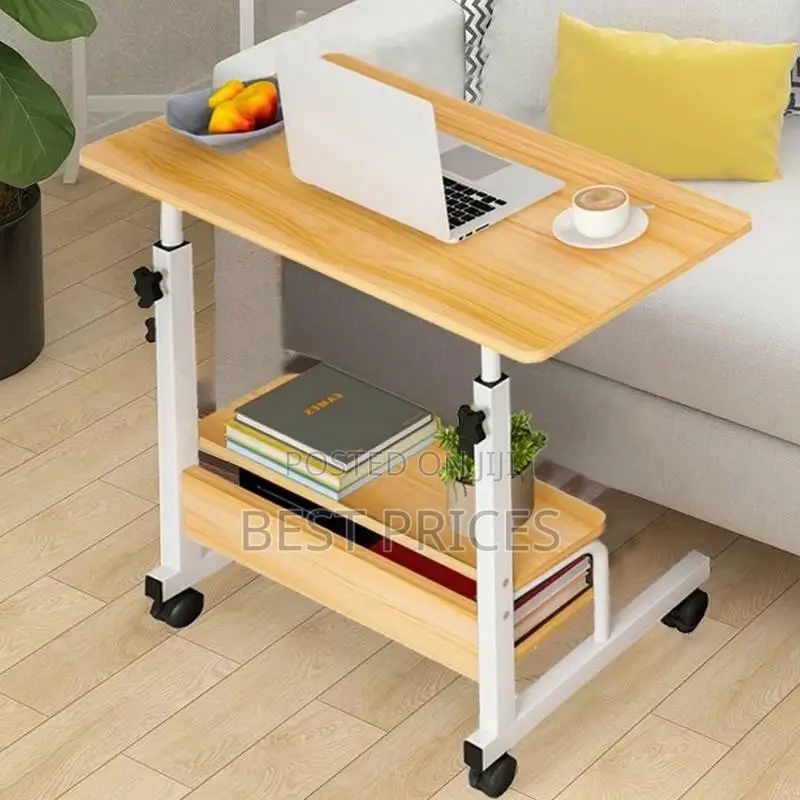 Natural Wood Adjustable Height Laptop Table on Wheels