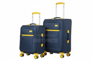 2pc Dfavors Navy Blue Soft-Shell Trolley Suitcase Set – Medium & Large