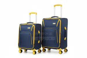 2pc Dfavors Navy Blue Soft-Shell Trolley Suitcase Set – Small & Medium