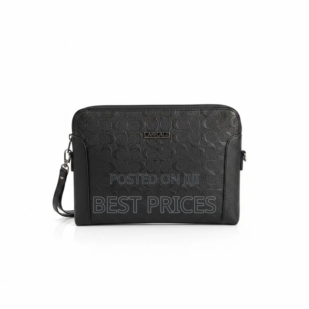 Men's Embossed Leather Clutch Wristlet Bag – Black