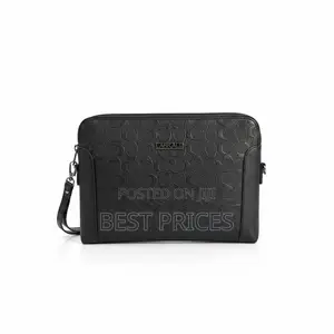 Men's Embossed Leather Clutch Wristlet Bag – Black