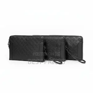 Men's Embossed Leather Clutch Wristlet Bag – Black
