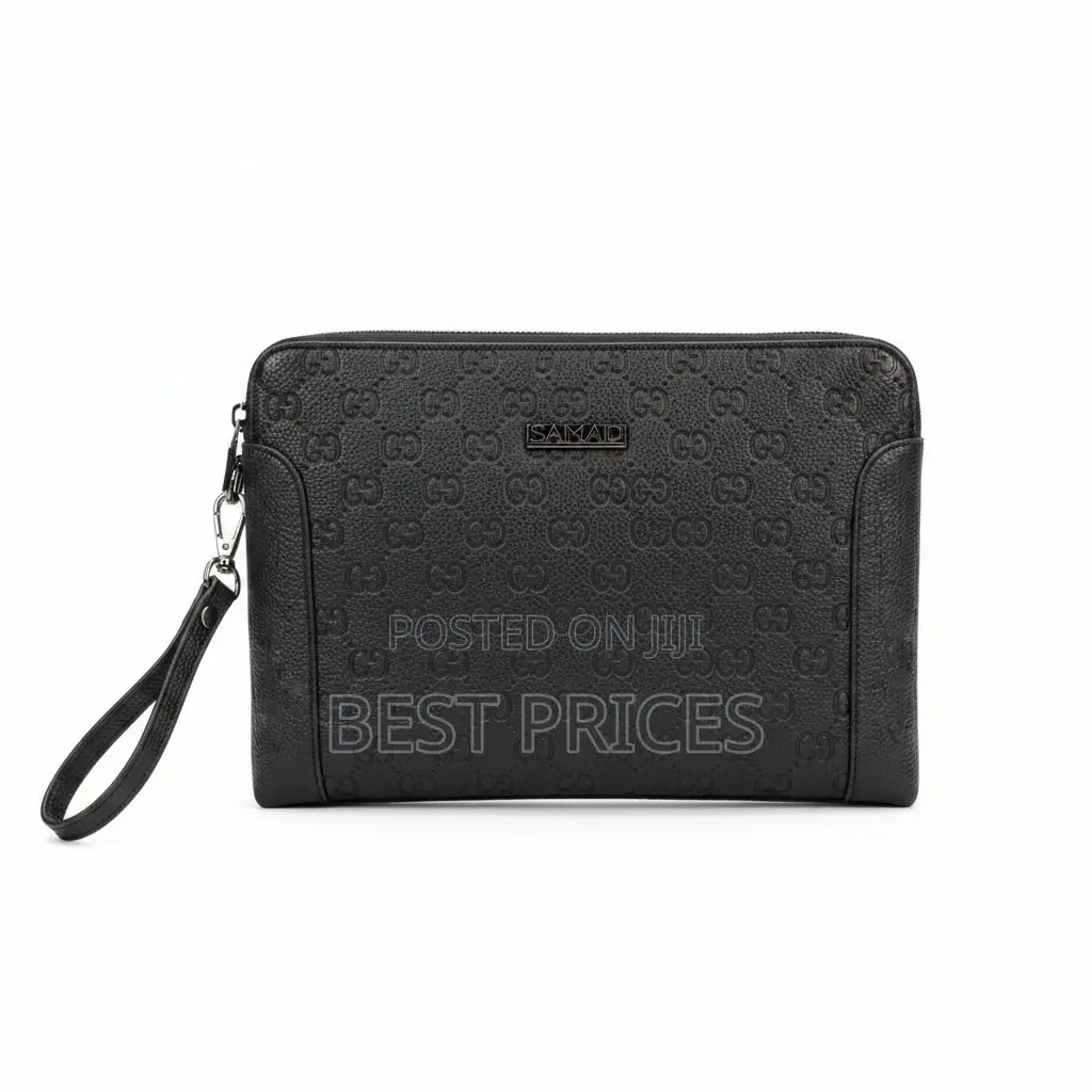 Men's Embossed Leather Clutch Wristlet Bag – Black