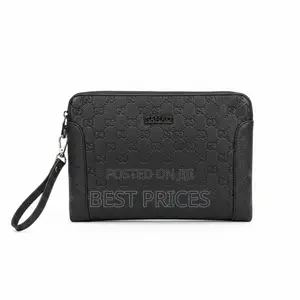 Men's Embossed Leather Clutch Wristlet Bag – Black