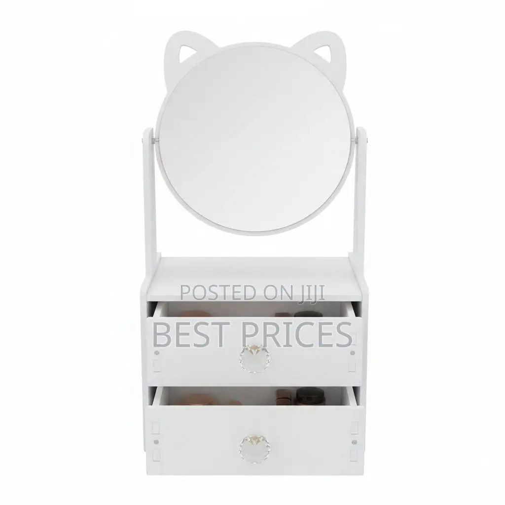Cat Ear Vanity Mirror with Makeup Organiser & 2 Drawers — White