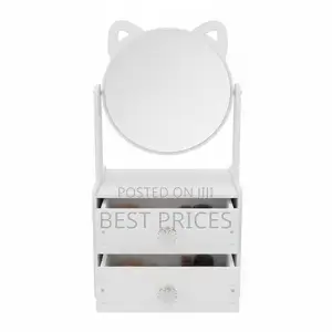 Cat Ear Vanity Mirror with Makeup Organiser & 2 Drawers — White