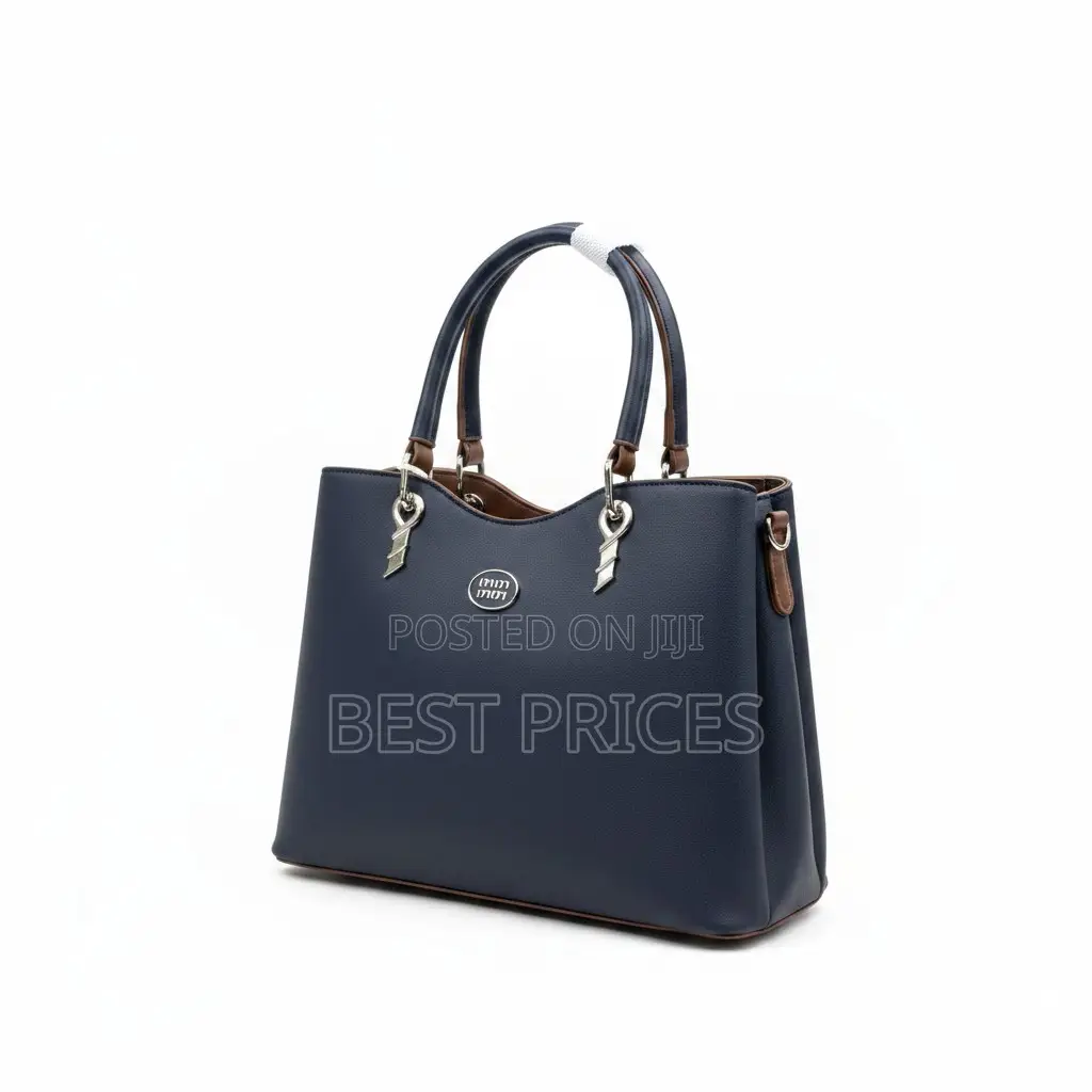 Ladies PU Leather Tote Handbag | Double Top Handles | Silver Charm