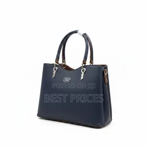 Ladies PU Leather Tote Handbag | Double Top Handles | Silver Charm
