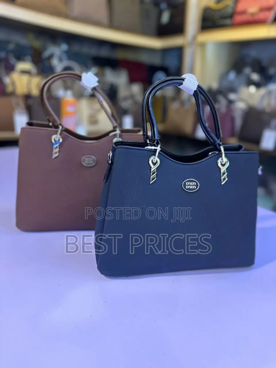 Ladies PU Leather Tote Handbag | Double Top Handles | Silver Charm
