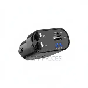 Multi-Port Car Charger | USB-C 3A + Dual USB 2.4A | Voltage Display