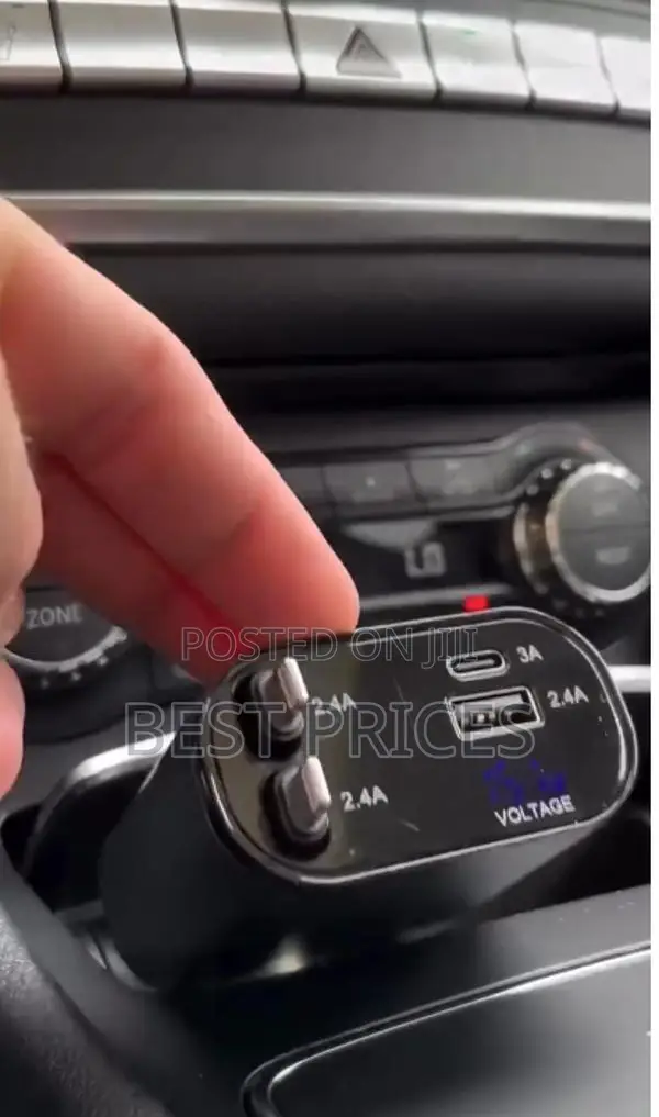 Multi-Port Car Charger | USB-C 3A + Dual USB 2.4A | Voltage Display