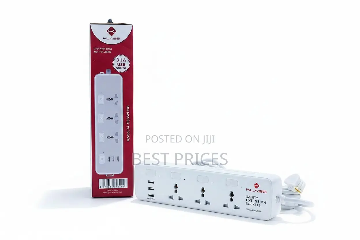Klass KL-EX3WUSB 3-Way Safety Extension Socket with USB Charging