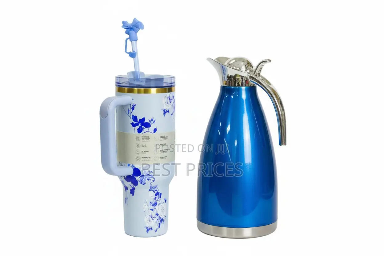 Stanley Cup & Stainless Steel Flask Combo – Blue Floral