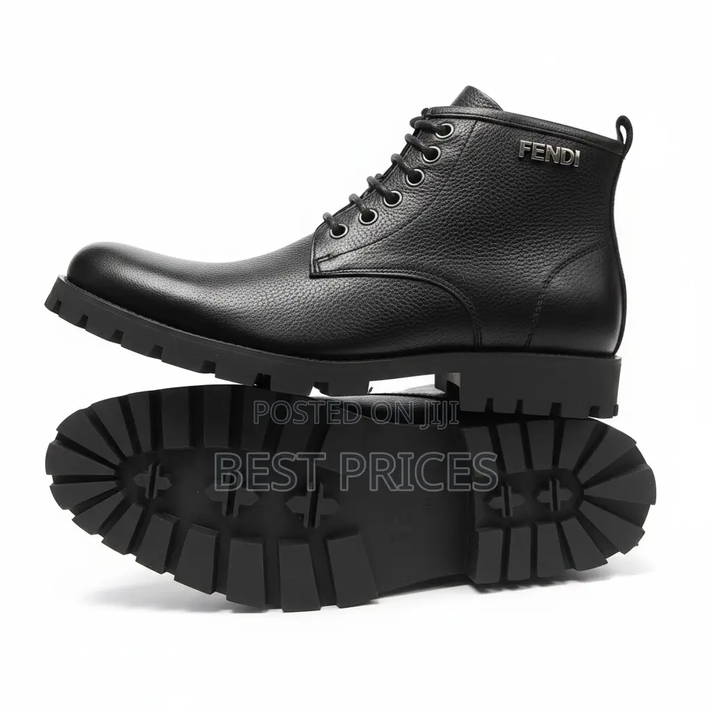 Fendi Men's Pebbled Leather Lug-Sole Ankle Boots – Black