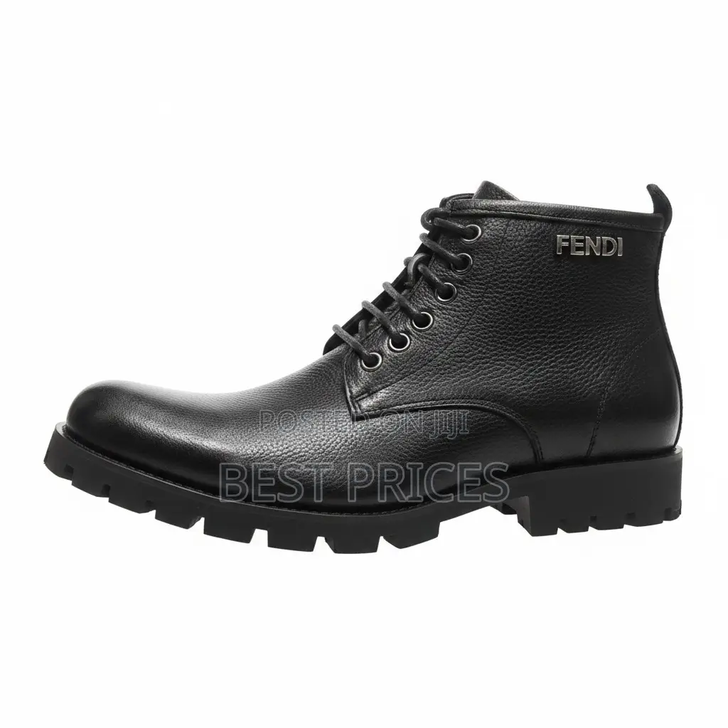 Fendi Men's Pebbled Leather Lug-Sole Ankle Boots – Black