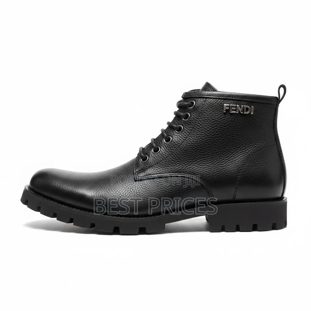 Fendi Men's Pebbled Leather Lug-Sole Ankle Boots – Black