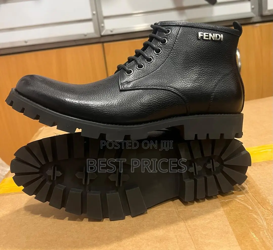 Fendi Men's Pebbled Leather Lug-Sole Ankle Boots – Black
