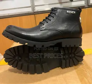 Fendi Men's Pebbled Leather Lug-Sole Ankle Boots – Black