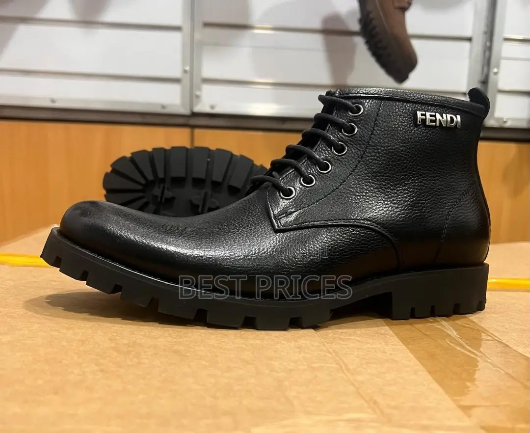 Fendi Men's Pebbled Leather Lug-Sole Ankle Boots – Black