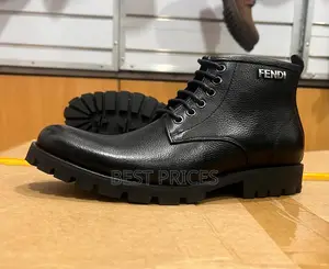 Fendi Men's Pebbled Leather Lug-Sole Ankle Boots – Black